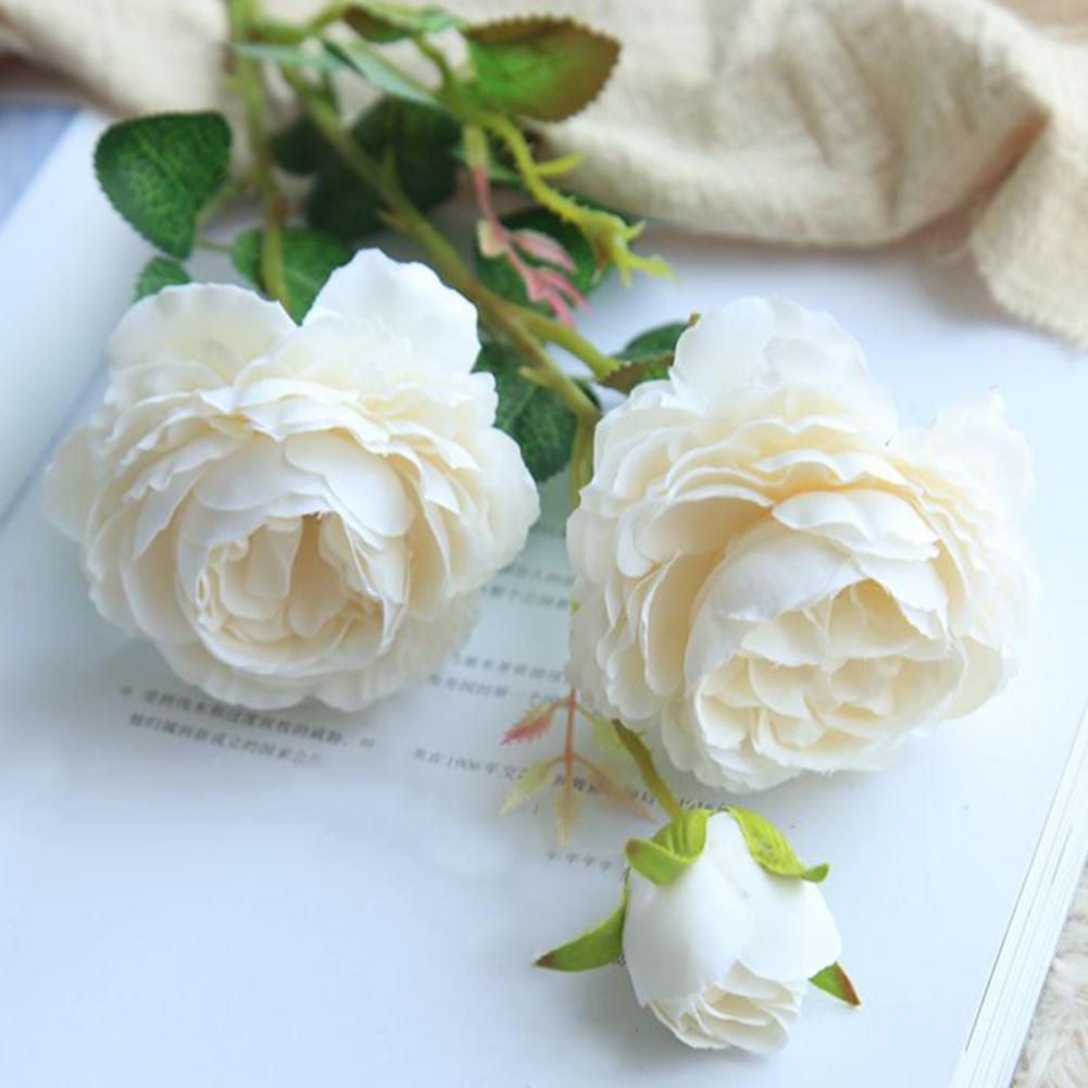 Rose Peony Artificial Flower 3 Heads Plastic for Wedding Office Living Decor