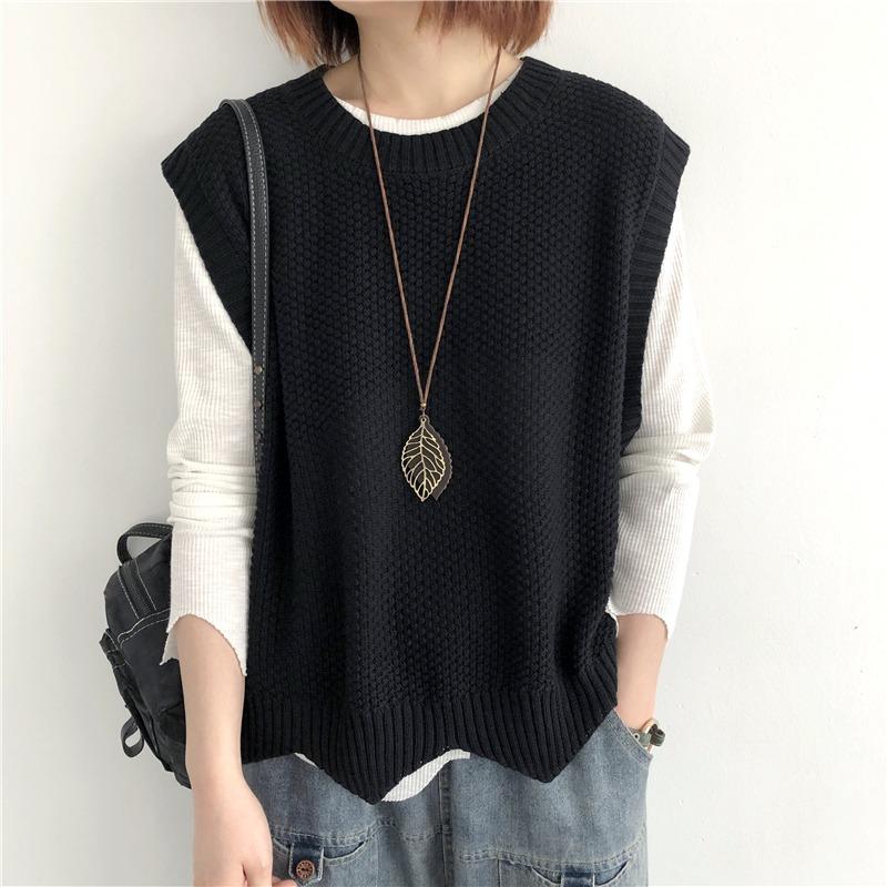 YYFS Women's Fashion Casual Fall Winter Solid Color Print Sleeveless O-Neck Sweaters