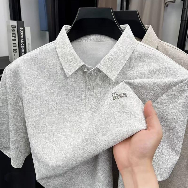 Men s Light Grey Heather Short Sleeve Polo Shirt With Subtle Texture M серый