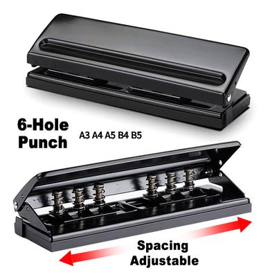 Ayarlanabilir Metal 6 Delik Delgeç, Gevşek Yaprak Kağıt Delgeç, A3 A4 A5 B4 B5 için, 6 Delikli Cilt Makinesi Ofis Cilt Kırtasiye