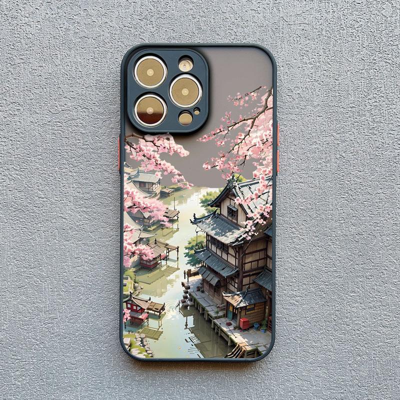 Vintage Oil Painting House Phone Case For iPhone 16 15 7 8 Plus SE2 XR XS X 11 13 12 Pro MAX Mini 14 Pro Max Flower Cover