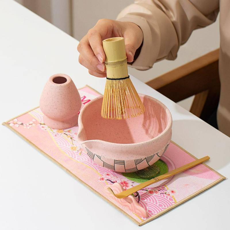 5/7pcs Japanese Matcha Ceramic Tea Set Whisk Ceramic Bowl Bamboo Scoop Sifter Spoon Tea Towel Whisk Holder Matcha Kit Tea Lovers