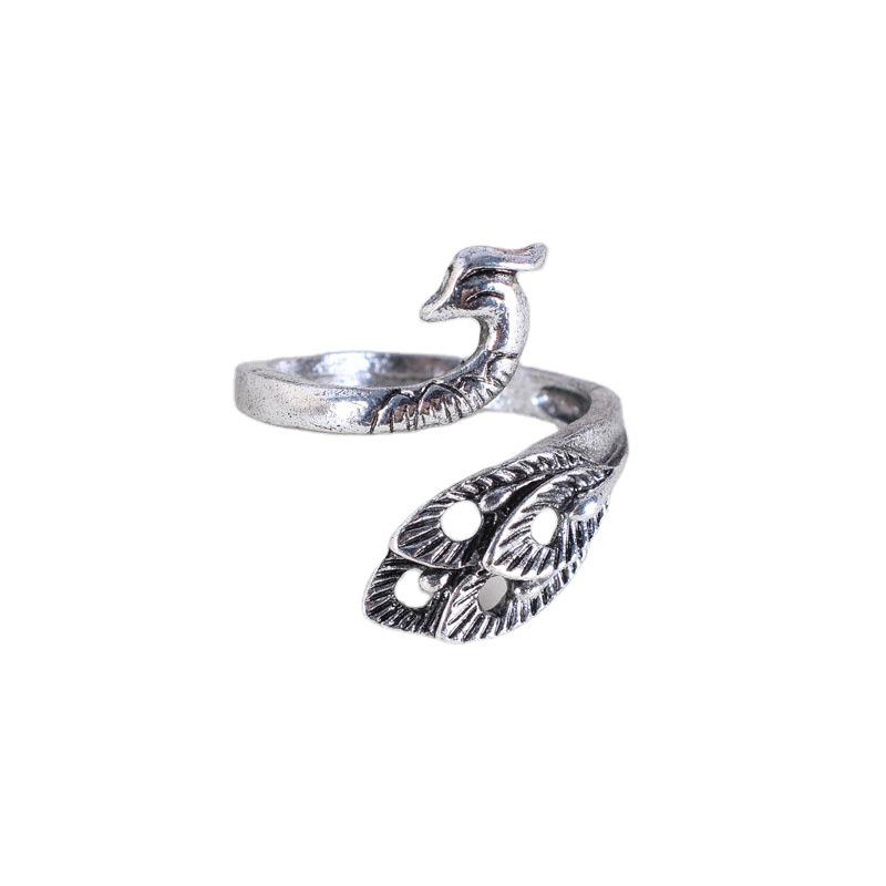 Adjustable Vintage 3D Silver Peacock Ring - Women's Retro Jewelry Accessory