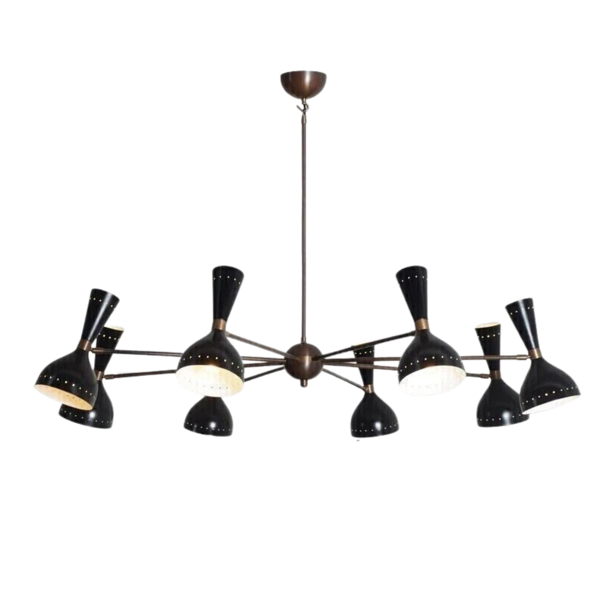 

Люстра Diabolo 8-ми рожковая в стиле Stilnovo Modern середины века 1950-х годов, Италия