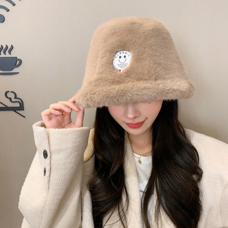 Japanese Hat Female Fox Hair Warm Solid Color Sweet and Cute Basin Hat Bucket Hat