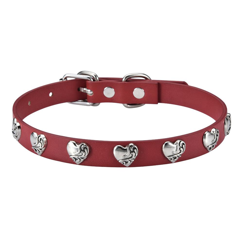 Punk Gothic Peach Heart Print Love Heart Nail Rivet Pin Buckle Neck Chain Leather Collar Choker Collarbone Chain Female