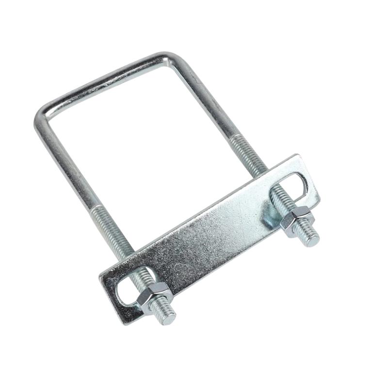 Square U-Shaped Galvanized Pipe Clamp with Right-Angle Snap Fastener, Extended Connector (M6/M8/M10)