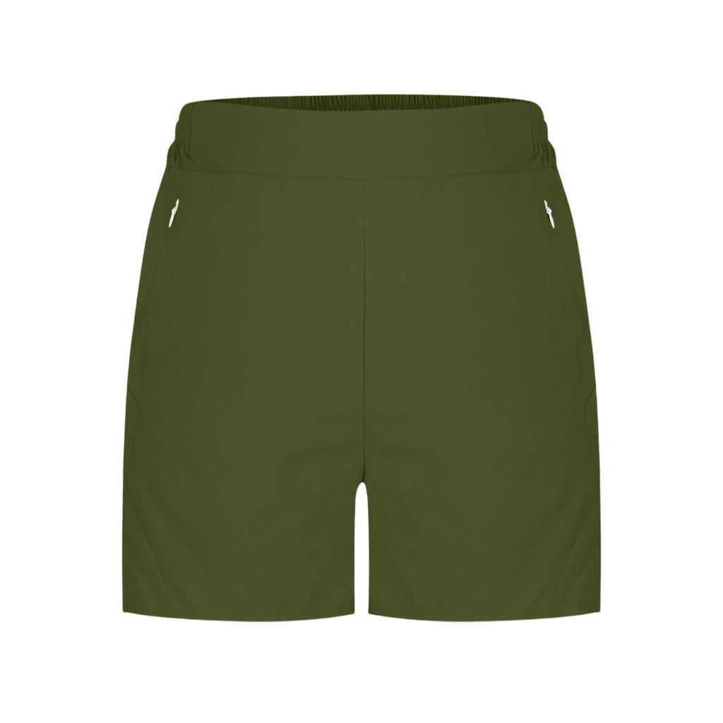 Women's Fashion Solid Color Athletic Casual Elastic Waistband Shorts with Zipper Pockets for Outdoor and Leisure Activities