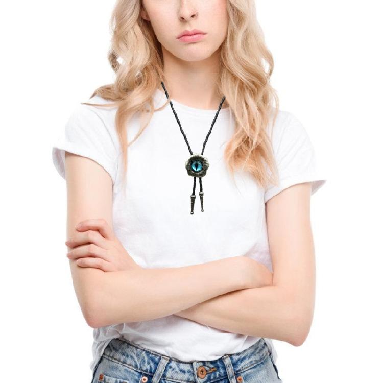 Bolo Tie for Unisex Western Bolo Tie Vintage Flower Evil Eyeball Pendant Faux Leather Rope Adjustable Necktie Necklace