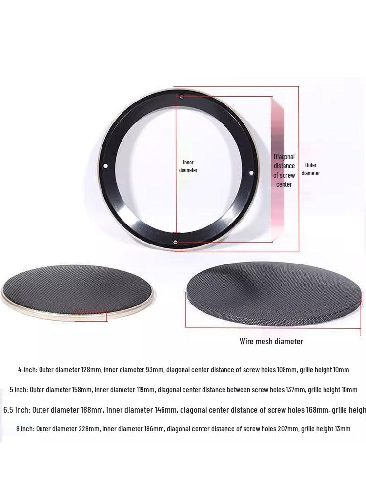 Grille de haut-parleur en maille métallique de 4 à 8 pouces avec anneau décoratif en plastique pour modification audio et de plafond de voiture