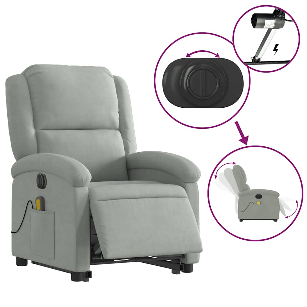 Vidaxl Lift-Up Massage Chair, Electric, Reclining, Light Gray