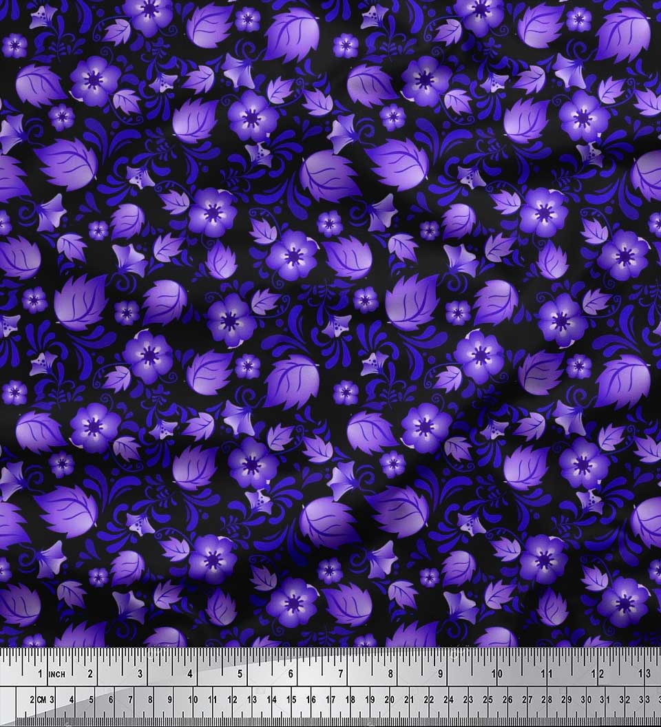 

Soimoi Black Poly Crepe Fabric Dot|Leaves & Floral Artistic Fabric Prints By Yard 42 Inch 42 Inch Wide - Poly Crepe чёрный