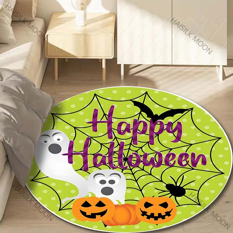 1PC Pumpkin Head Bat Castle Halloween Round Carpet for Kids Living Room Rugs Picnic Mats Flannel Anti-Slip Rug Luxury Gift