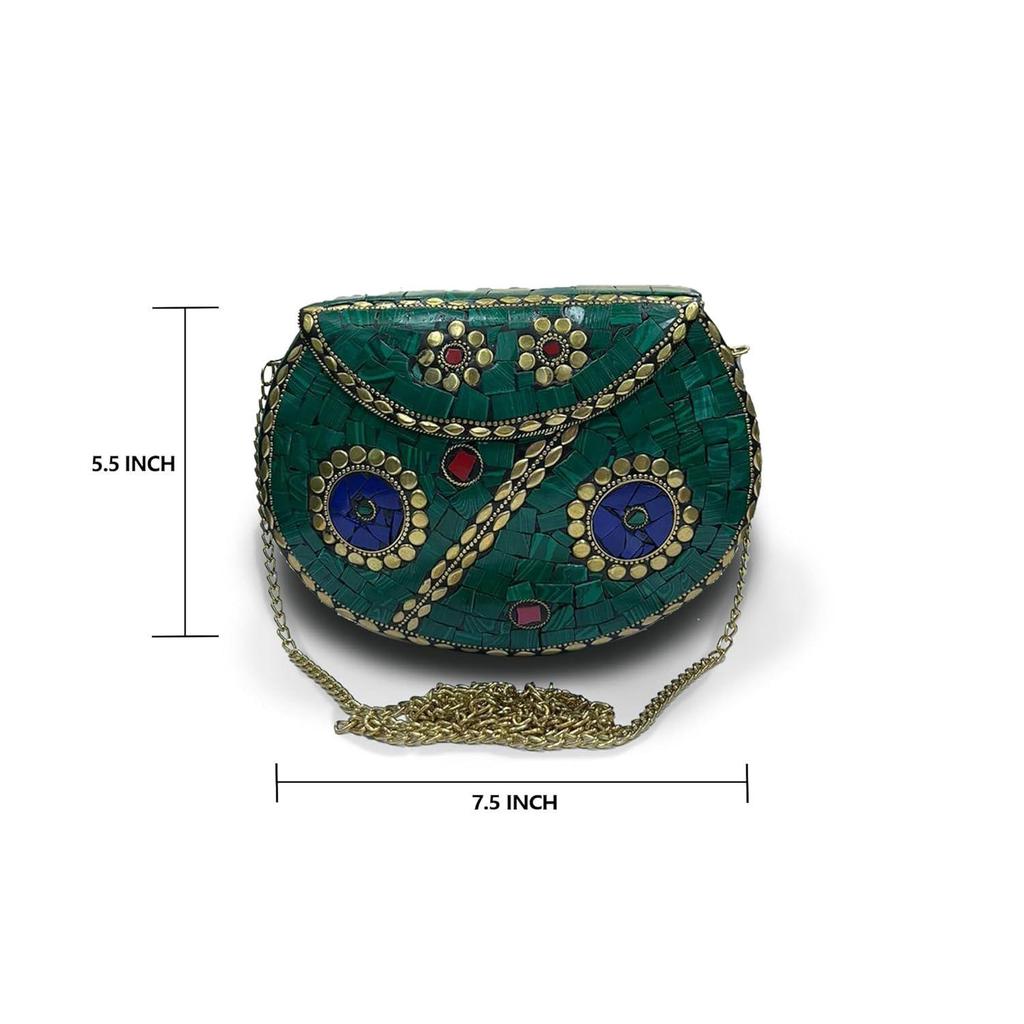 Poșetă de mireasă pentru femei din alamă antică, poșetă etnică din metal, lucrată manual