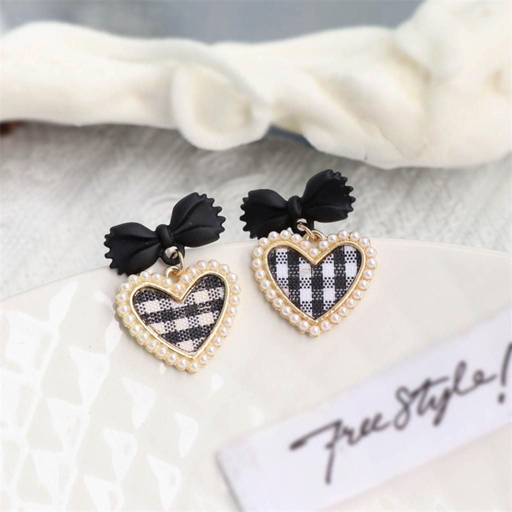 Trend Heart Dangle Earrings Handmade Hanging Love Grid Bowknot Earrings Ornament for Women Girls Wedding Party Jewelry
