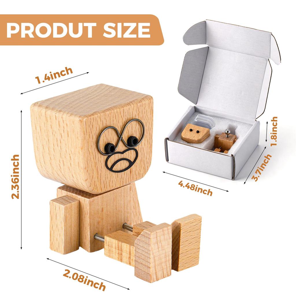 Handmade Shaking Wooden Figurine with 12 Magnetic Interchangeable Faces & Spring Legs - Stress Relief Home Decor Accent for Office Desk, Car Dashboard
