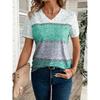 2026 New Fashion Women's Casual Versatile Square Pattern Short Sleeve V-Neck T-Shirt