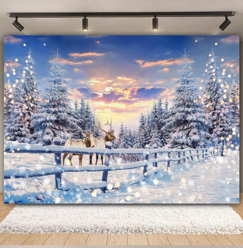 Winter Forest Scene Backdrop for Photography Snow Snowflake Xmas Tree Natural Landscape Christmas Baby Portrait Photo Background