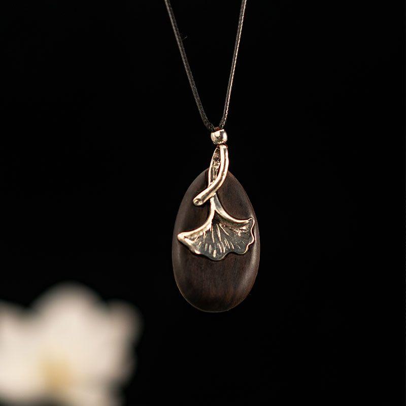

Women s Cotton and Linen Pendant Casual Handmade Ebony Sweater Chain Ginkgo Leaf Pendant(Handmade Ebony)