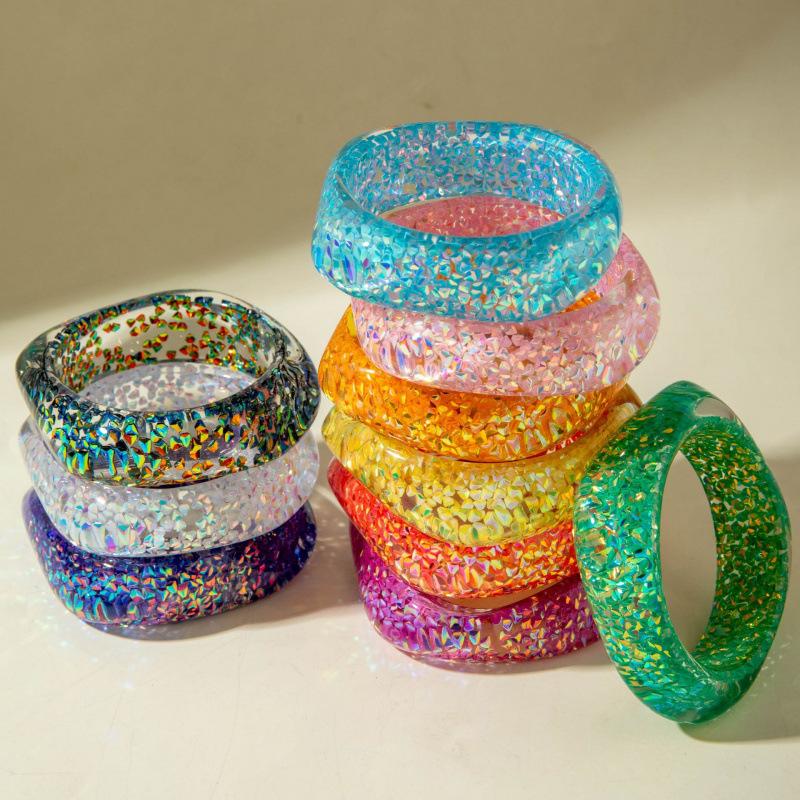 Accessories, exaggerated round resin glitter bracelets, transparent bracelets wholesale