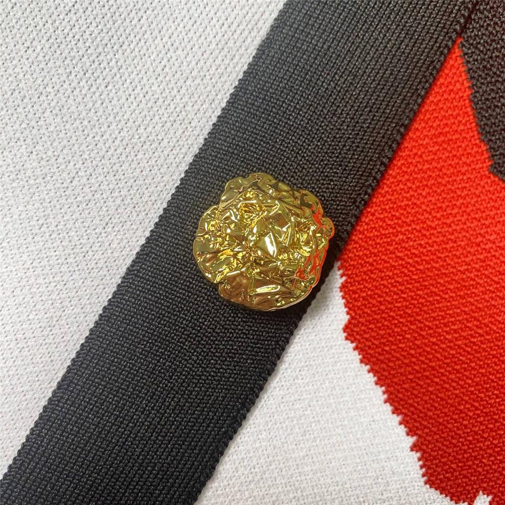 2024 Rose Jacquard Bandage Skirt: Sexy Halter Neck Dress with Gold Buttons