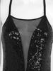 Ladies Latin Performance Leotard S-XXL Sequins Fringe Cross Back with 1 Pair Gloves for Tango Rumba Cha-Cha Samba Dance