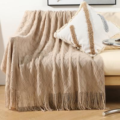 European-style Autumn and Winter Blanket for Nap, Sample Room Bed Tassel Knitted Blanket, Thickened Nap Blanket for Living Room Sofa and Chair