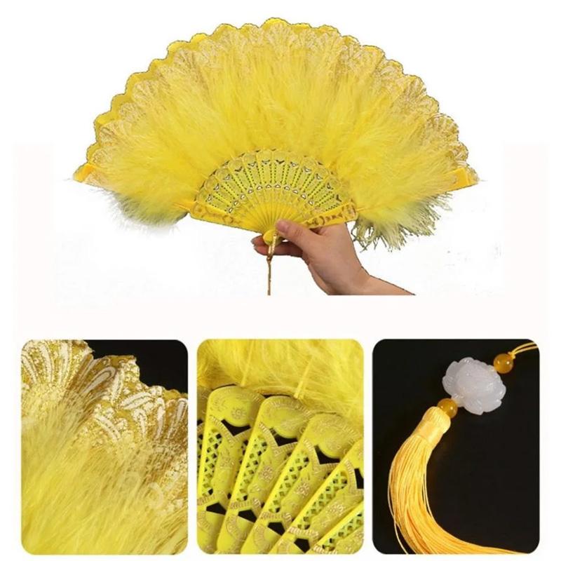 1PC Dance Hand Fan Party Decoration with Pendant Gothic Court Feather Lace Vintage Lolita Folding Fan