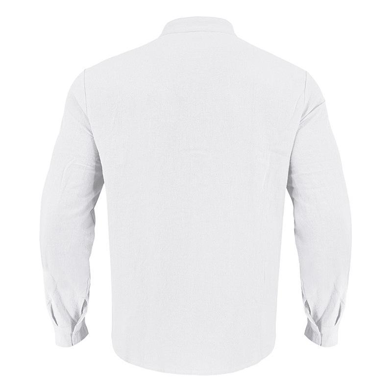 Linen T-Shirt Men Henley Neck Pocket Casual Beach Long Sleeve Solid Color Male Tops Vintage Streetwear TShirts