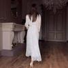 Sexy Lace See-Through Polo Collar Button-Up Long-Sleeved Dress