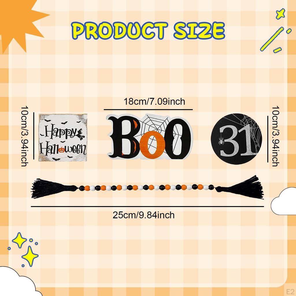 Halloween Display Tray Decor Bead Garland Wooden Signs for Indoor Spaces