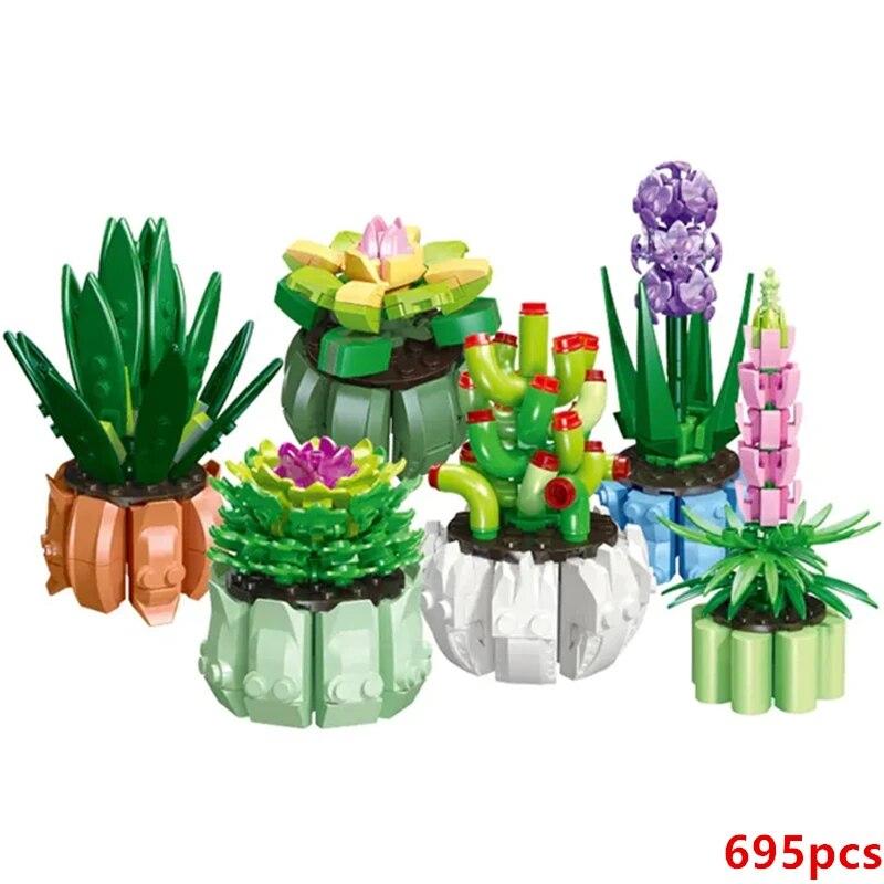 

6 шт./компл., горшечные растения «сделай сам», гиацинт, суккуленты, кактус, лотос, бонсай, сады, романтические строительные блоки, модель кирпича, детские наборы игрушек яблочный зеленый