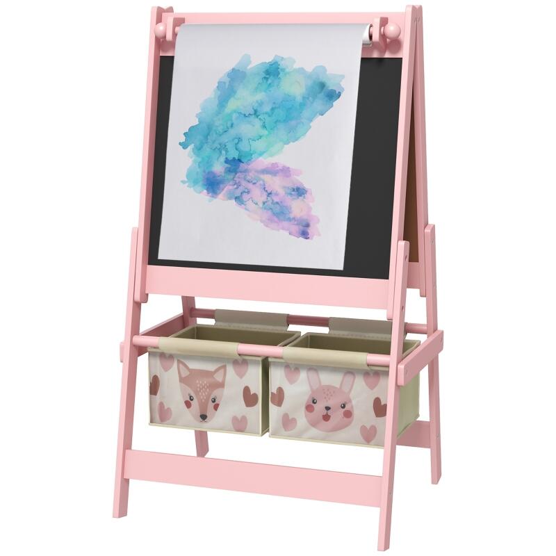 3-in-1 Children's Easel with Paper Roll, Chalkboard, Whiteboard, Storage Baskets, 54 X 46.5 X 93 Cm, Pink
