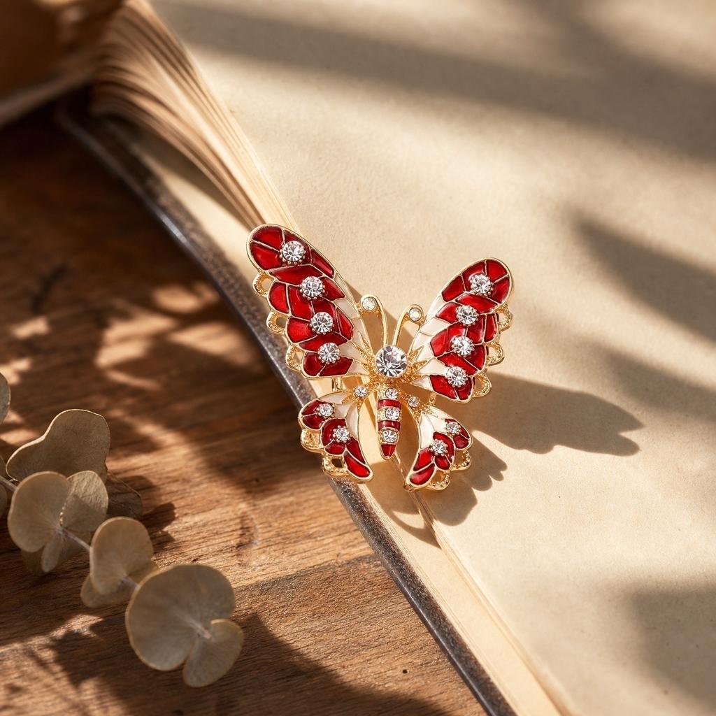 Butterfly Brooch with Colorful Enamel and Crystal Accents Elegant Design Lightweight Metal Alloy Pin for Clothing Accessories