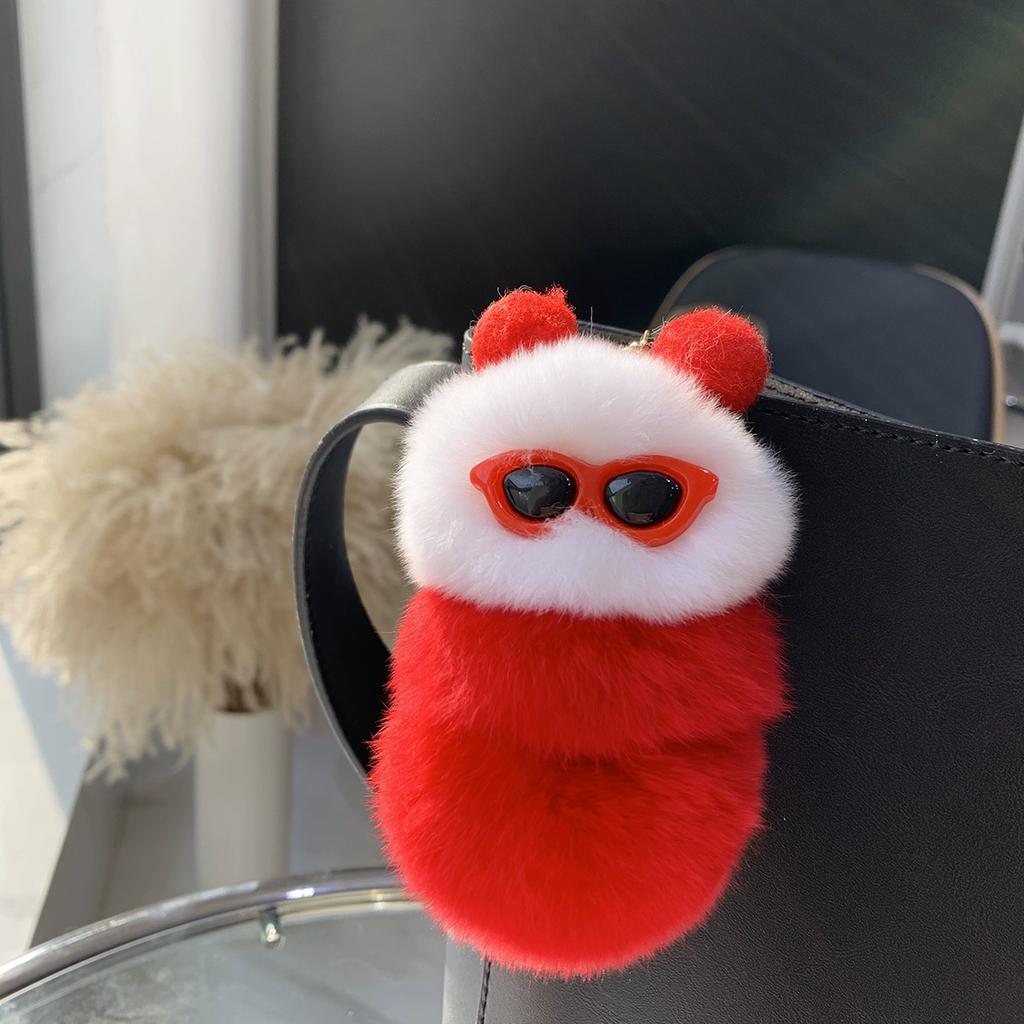 Rex Rabbit Hair Cute Vacation Caterpillar Pendant Bag Pendant Cartoon Plush Car Keychain