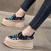Comemore Sequin Flower Woman Platform Sneakers Wedge Shoes Female Height Increasing Ladies Breathable Casual Slip on Women Shoes