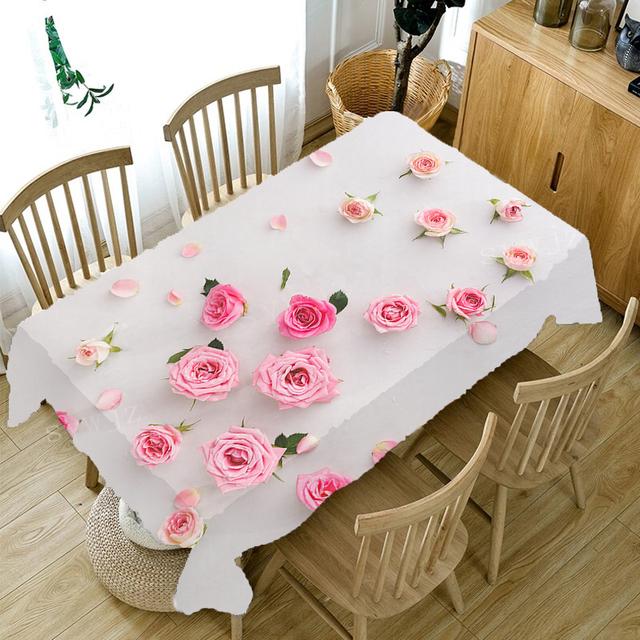 Fashion Rose Flower Tablecloth Wedding Decoration Party Arrangement Coffee Table Restaurant Fireplace Rectangular Tablecloth