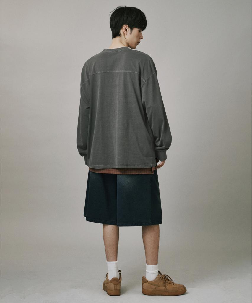 Beodeonteu Campus Pigment Blockcore Long Sleeve T-Shirt [Charcoal]