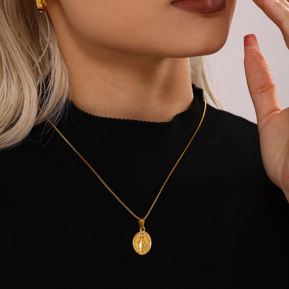 Qiong Yao 18k Gold-Plated Jesus Guardian Chain Necklace - Stainless Steel, Fashion Jewelry