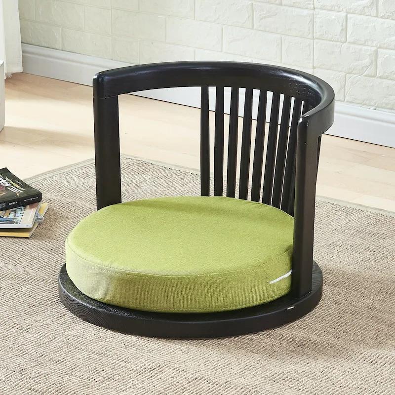 Japanese Meditation Chair - with Armrests & Back Support, Asian Traditional Floor Tatami Style, Solid Ash Wood Armchair