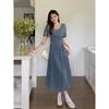 2026 Summer Plus Size Women's French Retro Denim Dress - Elegant Waist-Cinched Slimming Skirt