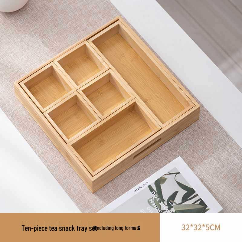 Wooden Multi-Compartment Tea Tray & Snack Plate