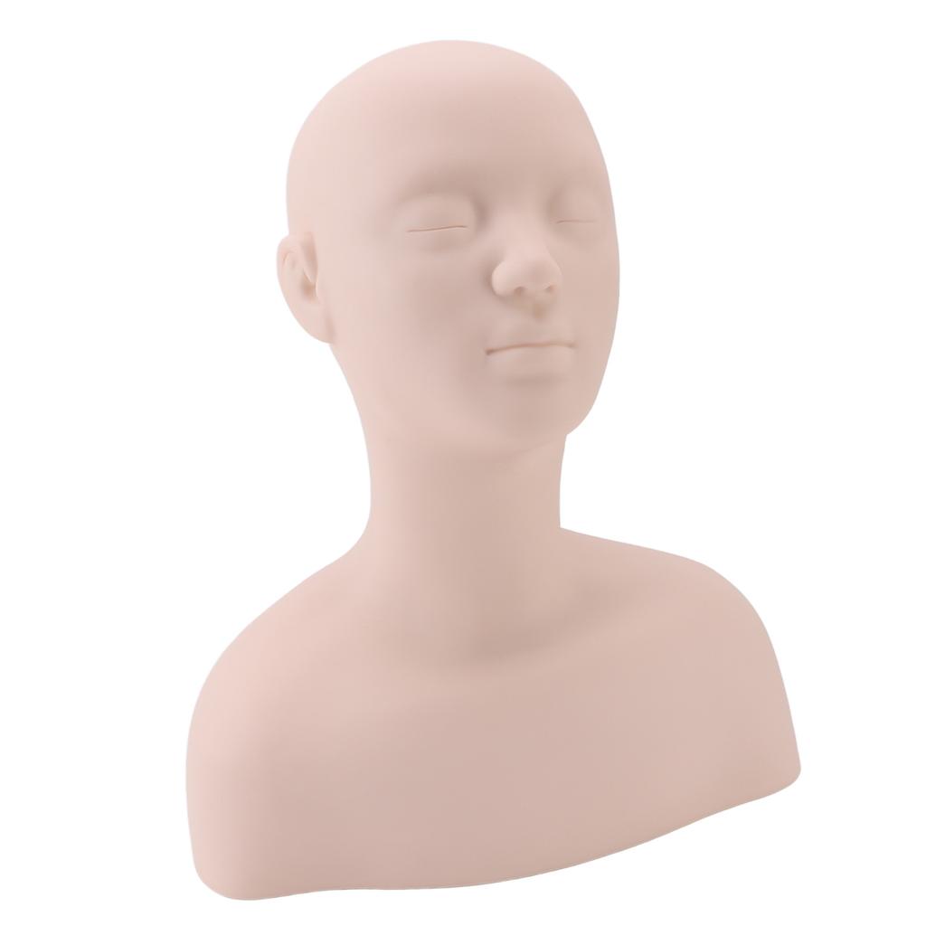 Mannequin Head with Shoulders Soft PVC Mannequin Head Shoulder Model Lifelike Display Manikin Head Bust for Makeup Massage Acupuncture