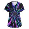 Women's Fashion Printed Short Sleeve V Neck Pattern Tops Pocket Working T-shirts
