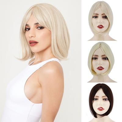 Synthetische Kurze Gerade Bob Haarverlängerungsperücken mit Pony und 8-Zeichen Pony Clip-In Topper Perücke für Frauen für den täglichen Gebrauch