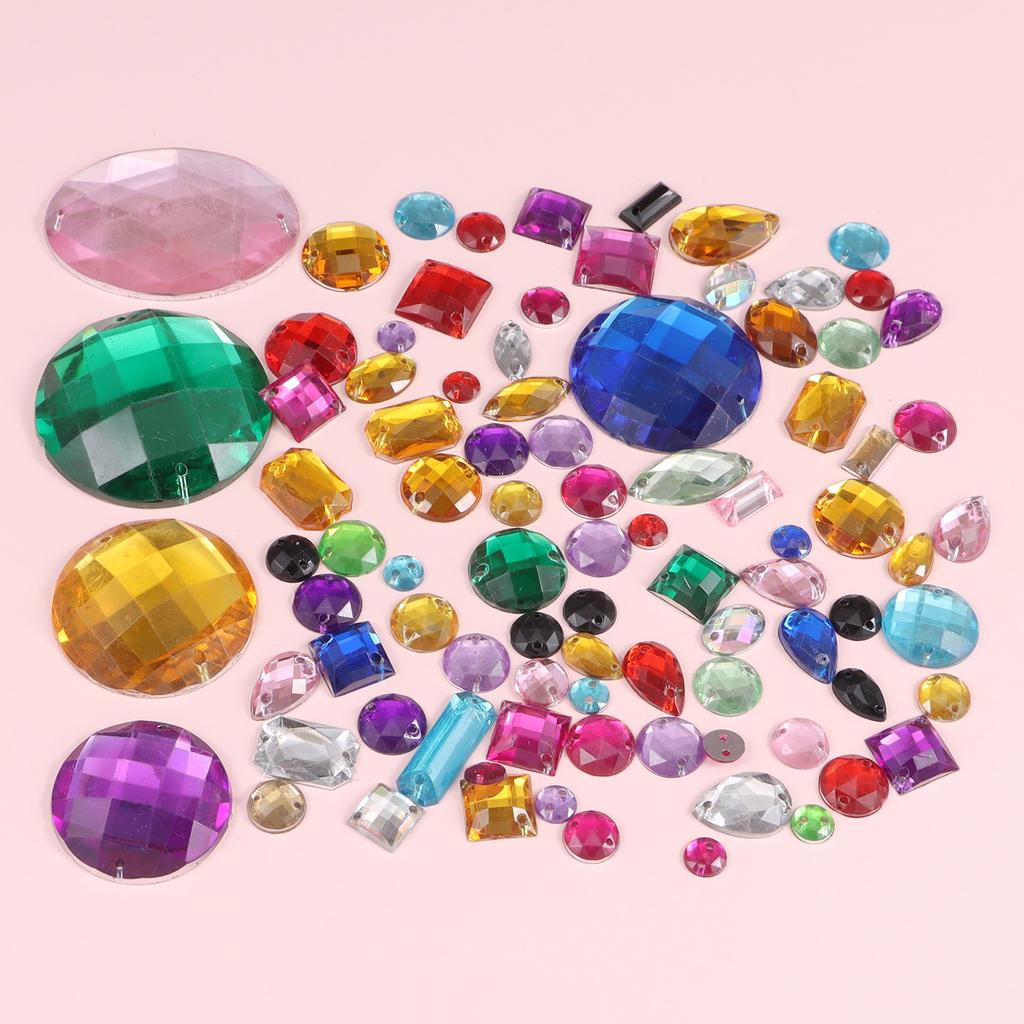 Sew on Rhinestones 100Pcs Mixed Shape Flat Back Rhinestones with 2 Holes Sewing Arylic Rhinestone for Crafts