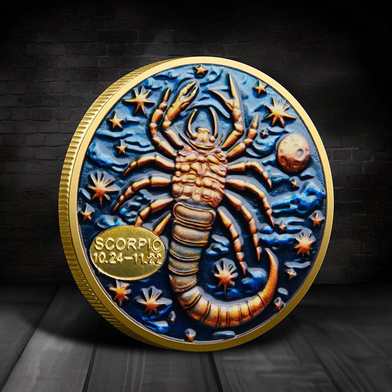 Evropské a americké zodiacové pamětní mince, mince osázené diamanty, Tarot přání pro Slunečního boha, zlaté a stříbrné mince, ozdoby