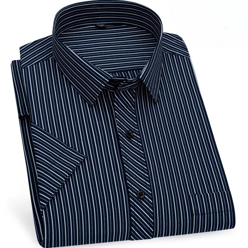 4XL Classic Stripes Solid Color Work Blue Black Plain White Shirt for Men Short Sleeve Shirts for Men 3XL Business Office Pocket