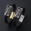 Punk Classic Gothic Vintage Insect Leather Braided Stainless Steel Fashion Jewelry Bracelet for Men Magnetic Clasp