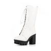 Autumn Winter White Mid-Calf Boots Lace Up Ladies Platform Boats Women High Heels Fashion Nightclub Patry Shoes